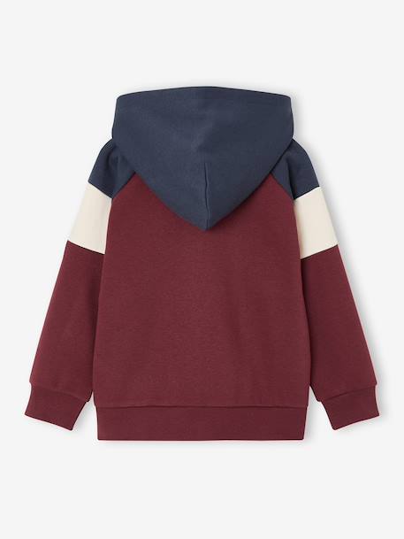 Zipped hooded sweatshirt for boys with colour block design bordeaux red+green+medium blue+ochre - vertbaudet enfant 