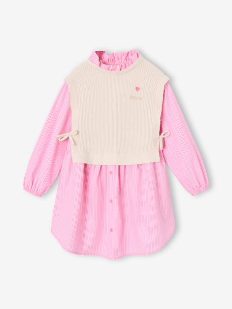 2-in-1-Effect Shirt Dress ecru+marl grey+navy blue - vertbaudet enfant 