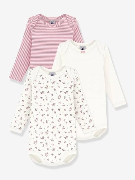 PETIT BATEAU Pack of 3 long-sleeved bodysuits rose - vertbaudet enfant 
