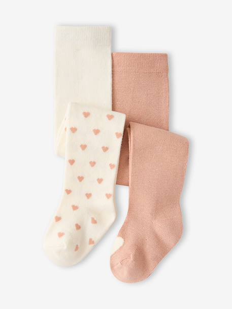 Pack of 2 Pairs of Tights with Heart Motifs for Baby Girls beige+navy blue - vertbaudet enfant 