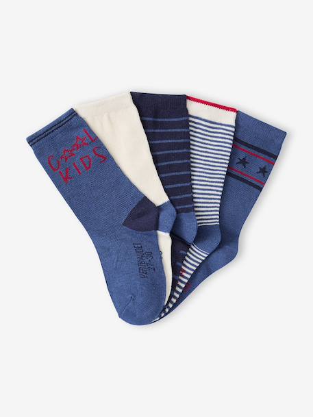 Pack of 5 Pairs of 'Cool Kids' Socks for Boys azure+indigo+night blue+sage green - vertbaudet enfant 