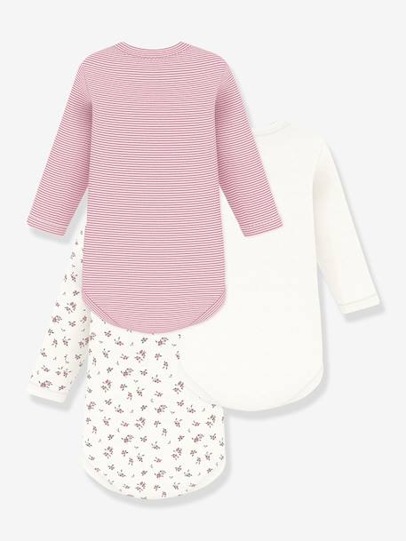 PETIT BATEAU Pack of 3 long-sleeved bodysuits rose - vertbaudet enfant 