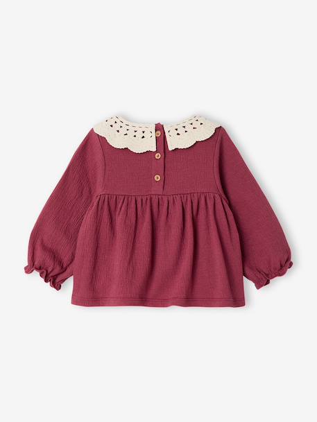 T-shirt for babies in crinkled jersey with crochet collar caramel+plum - vertbaudet enfant 