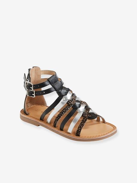 Sandales cuir fille esprit spartiates NOIR+or - vertbaudet enfant 