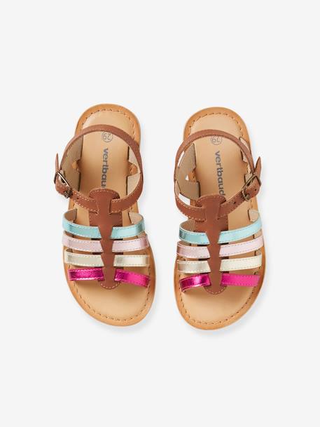 Multi-Strap Leather Sandals for Girls, Designed for Autonomy 6510+caramel+multicoloured - vertbaudet enfant 
