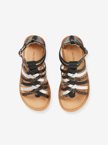 Spartan Style Leather Sandals for Girls Black+Gold+Silver - vertbaudet enfant 
