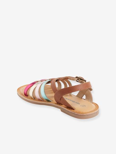 Multi-Strap Leather Sandals for Girls, Designed for Autonomy 6510+caramel+multicoloured - vertbaudet enfant 