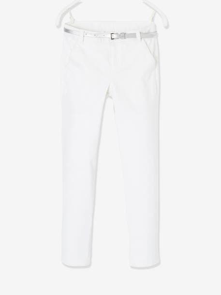 Chino Trousers  in Sateen with Iridescent Belt for Girls White - vertbaudet enfant 