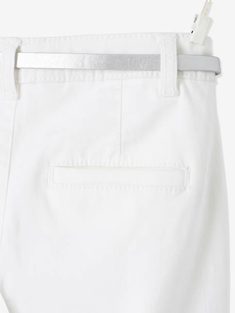 Pantalon chino fille en satin de coton et sa ceinture irisée blanc - vertbaudet enfant 