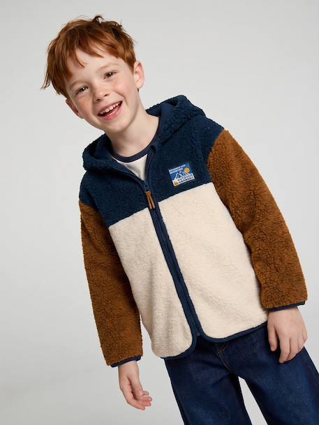 Gilet zippé à capuche garçon bleu moyen+vert sapin - vertbaudet enfant 