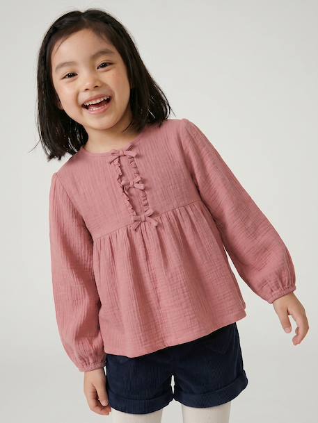 Long-sleeved blouse for girls blush+ecru - vertbaudet enfant 