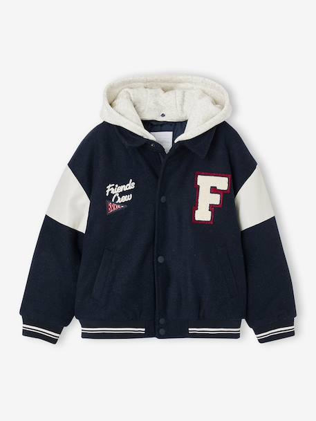 Teddy jacket with detachable hood for boys navy blue - vertbaudet enfant 