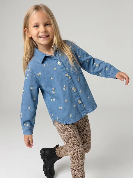 Embroidered Long-sleeved shirt for girls denim blue - vertbaudet enfant 