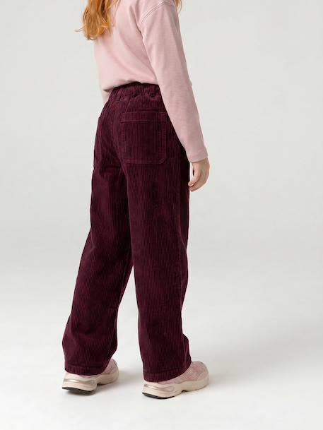 Wide Corduroy Paperbag Trousers for Girls bordeaux red+camel+mauve+navy blue+olive - vertbaudet enfant 
