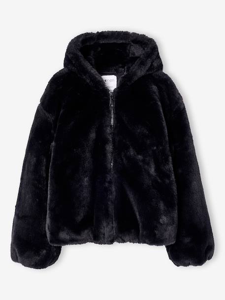 Faux fur jacket for girls black - vertbaudet enfant 