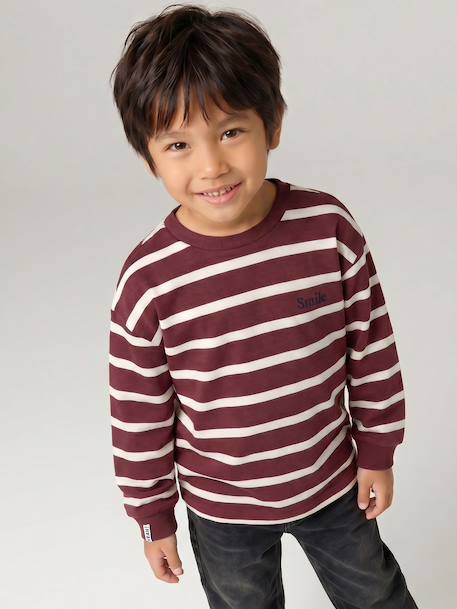 Striped Long-Sleeved T-Shirt for Boys bordeaux red+ecru+night blue - vertbaudet enfant 