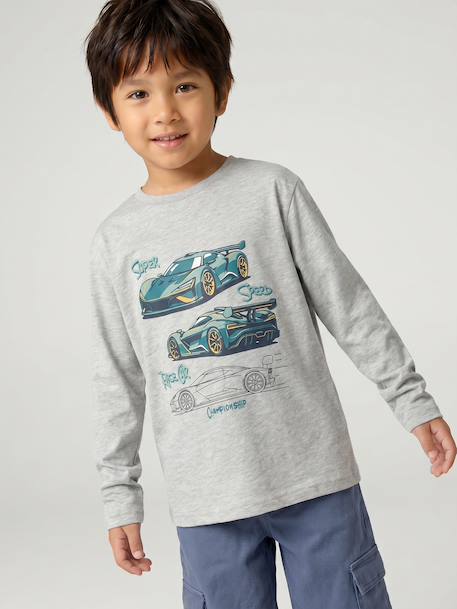 Top with Fun Motif for Boys ecru+marl grey - vertbaudet enfant 
