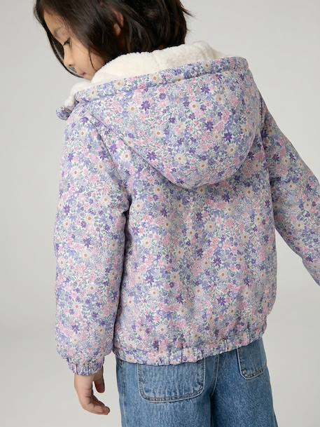 Coupe-vent fille à capuche réversible léopard/sherpa beige+vanille - vertbaudet enfant 