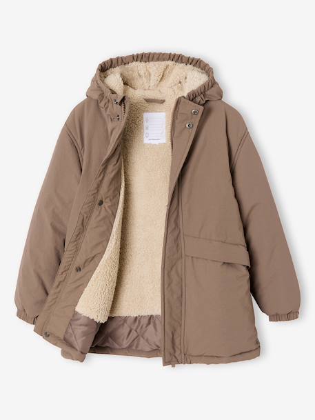 Parka garçon à capuche doublure sherpa kaki+noir+taupe+vert sauge - vertbaudet enfant 
