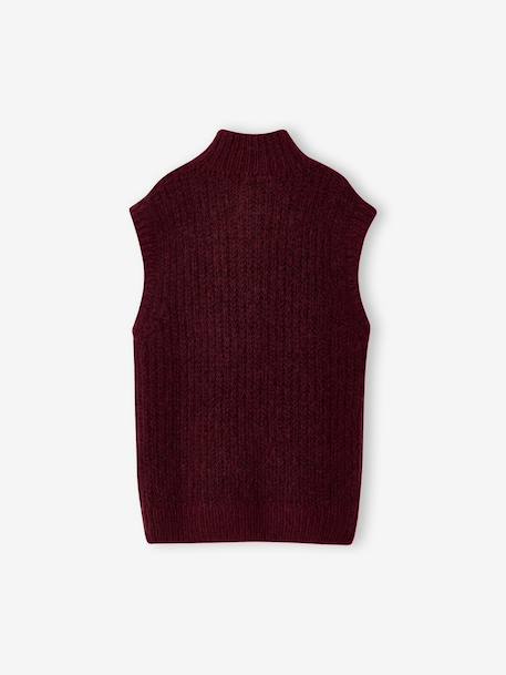 Sleeveless Trucker Jumper for Girls, JONEN bordeaux red+marl grey - vertbaudet enfant 