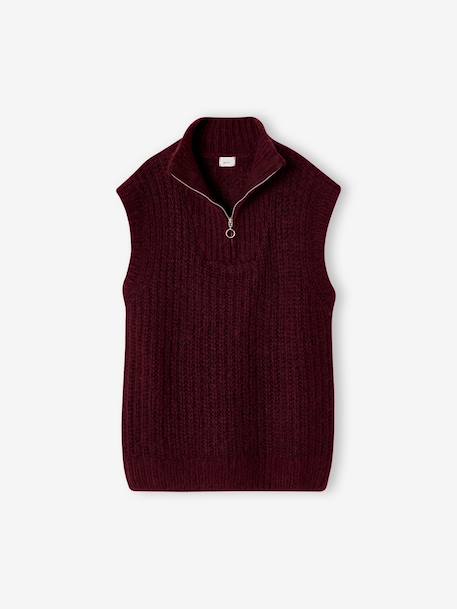 Sleeveless Trucker Jumper for Girls, JONEN bordeaux red+marl grey - vertbaudet enfant 