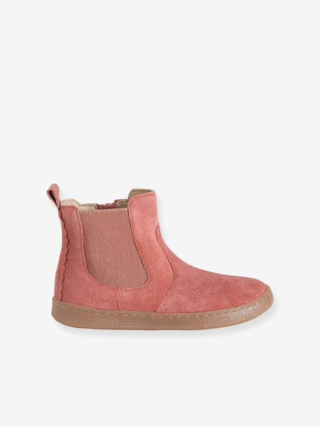Leather Boots for Girls beige+bronze+brown+camel+green+navy blue+old rose - vertbaudet enfant 