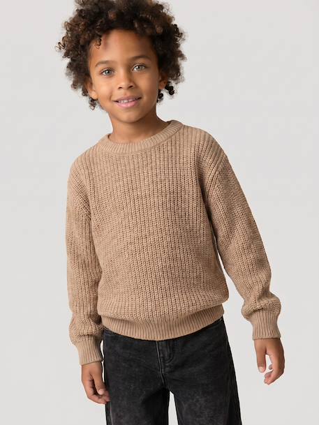 Pull col rond garçon beige chiné - vertbaudet enfant 