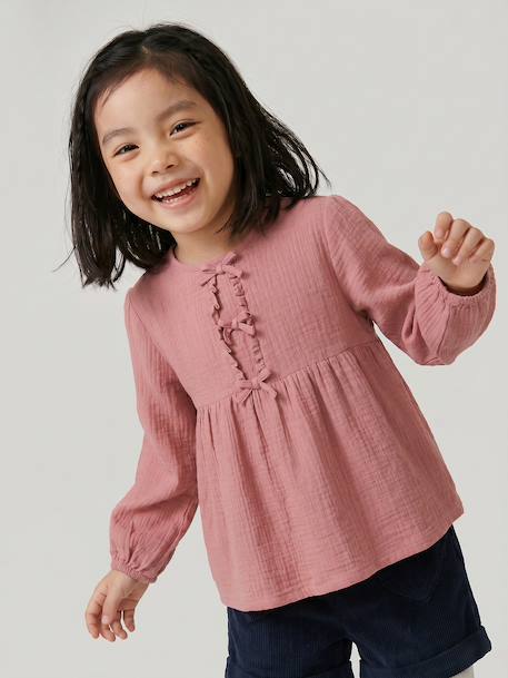 Long-sleeved blouse for girls blush+ecru - vertbaudet enfant 