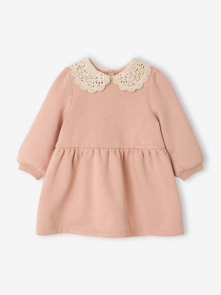 Robe bébé en molleton avec col en crochet rose poudré+vert - vertbaudet enfant 