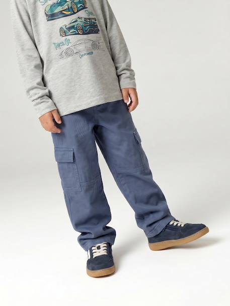 Cargo trousers for boys denim blue+olive - vertbaudet enfant 