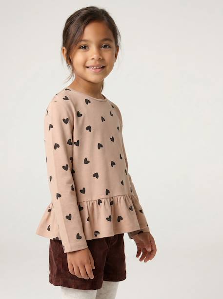 Long-sleeved blouse for girls dusky pink+taupe - vertbaudet enfant 