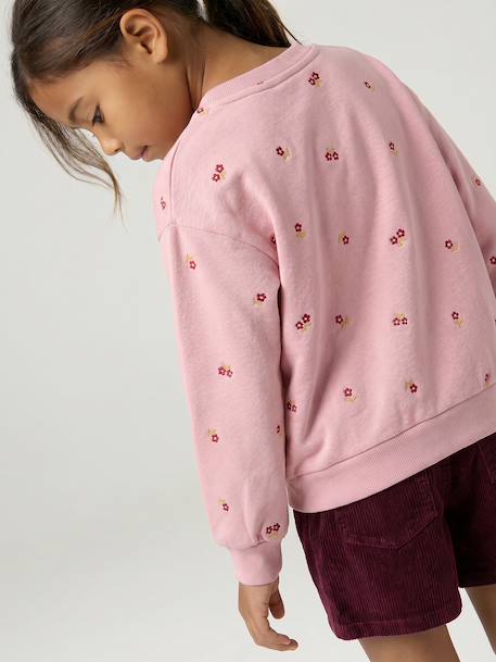 Long-sleeved sweatshirt for girls ecru+pale pink - vertbaudet enfant 