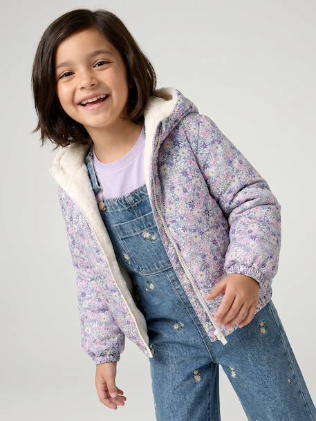 Coupe-vent fille à capuche réversible léopard/sherpa beige+vanille - vertbaudet enfant 
