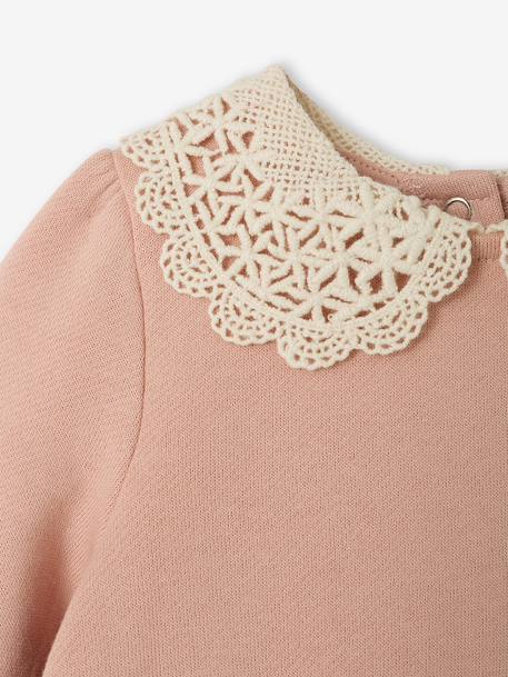 Baby dress in fleece with crochet collar green+rosy - vertbaudet enfant 