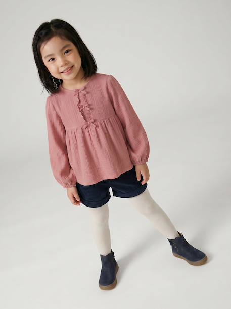 Long-sleeved blouse for girls blush+ecru - vertbaudet enfant 