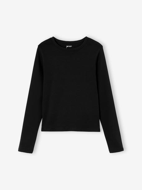 Pack of 2 cropped long-sleeved T-shirts for girls black+chocolate - vertbaudet enfant 
