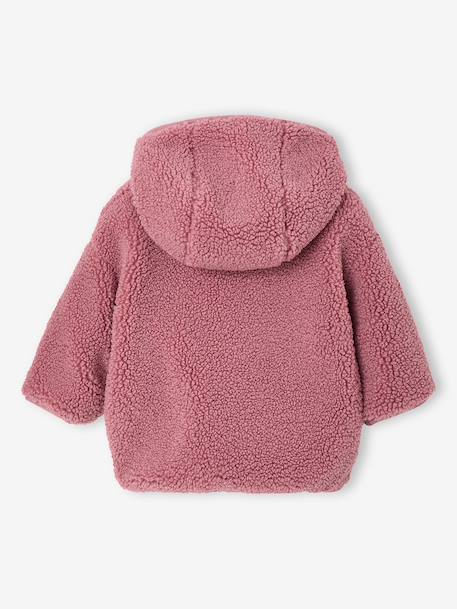 Sherpa hooded coat for babies with 'leopard' print lining beige+old rose - vertbaudet enfant 