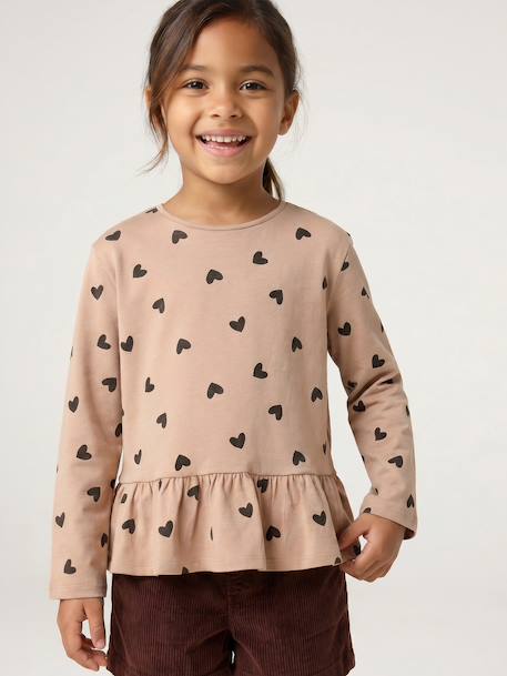 Blouse manches longues fille bois de rose+taupe - vertbaudet enfant 