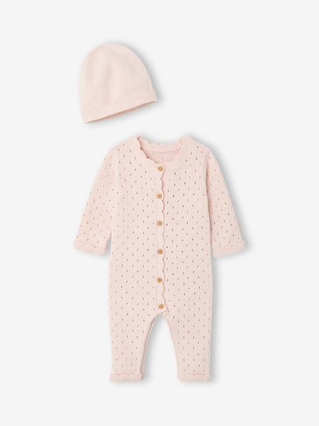 Ensemble combinaison et bonnet naissance fille rose pâle - vertbaudet enfant 