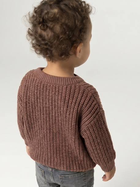 V-neck cardigan for babies in chunky knit chocolate+grey blue - vertbaudet enfant 