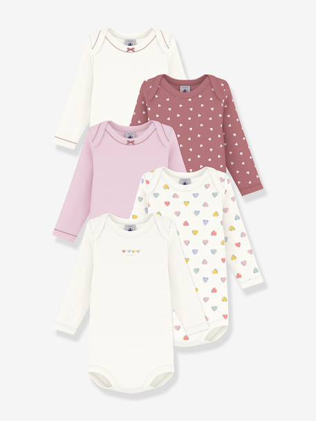 Pack of 5 long-sleeved bodysuits by PETIT BATEAU rose - vertbaudet enfant 