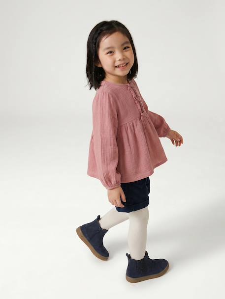 Long-sleeved blouse for girls blush+ecru - vertbaudet enfant 