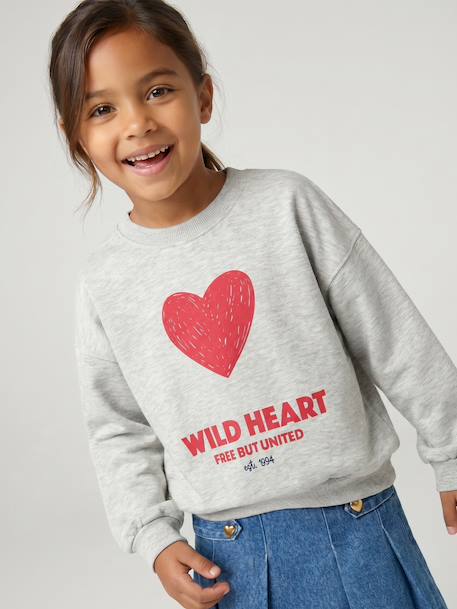 Crewneck sweatshirt with long sleeves for girls chambray blue+marl grey - vertbaudet enfant 