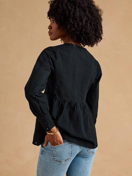 Broderie Anglaise Blouse for Maternity & Nursing, ENVIE DE FRAISE black+olive - vertbaudet enfant 