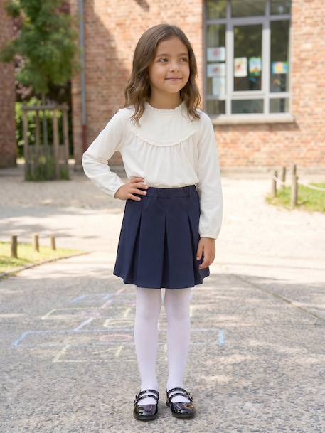 Easy-to-Slip-On Pleated Skirt for Girls grey+navy blue - vertbaudet enfant 