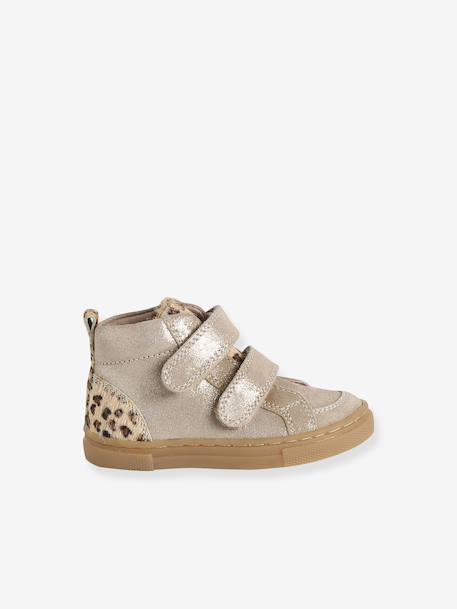 High-Top Leather Trainers for Babies golden yellow+printed beige - vertbaudet enfant 