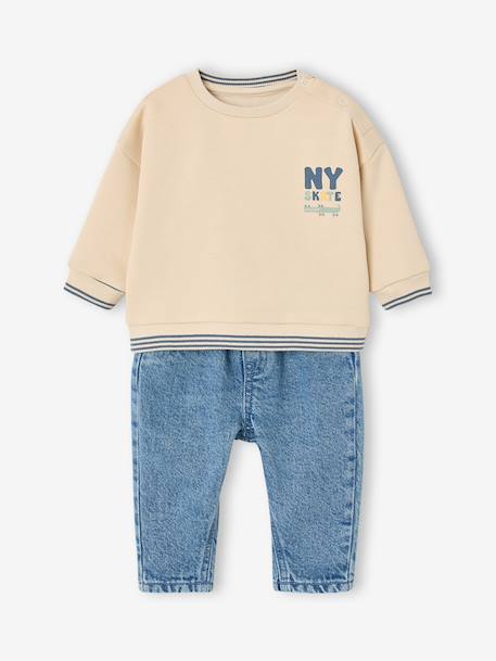 2-piece sweatshirt and trousers set for baby ecru - vertbaudet enfant 