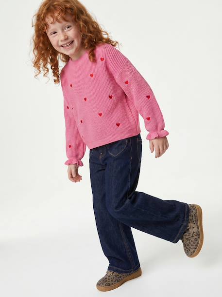Long-sleeved round-neck jumper for girls ecru+navy blue+rose - vertbaudet enfant 