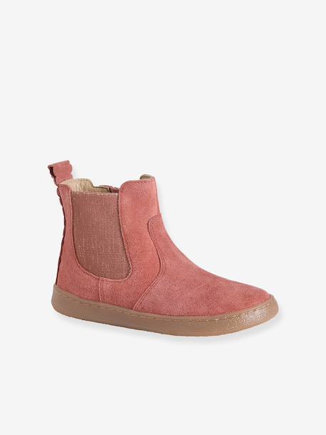 Boots fille cuir zippées beige+bronze+camel+marine+marron+vert+vieux rose - vertbaudet enfant 