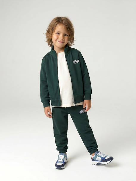 Zipped sweatshirt for boys with a trucker neck fir green+navy blue+red - vertbaudet enfant 